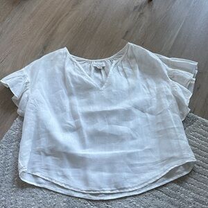 White Linen V-Neck Blouse